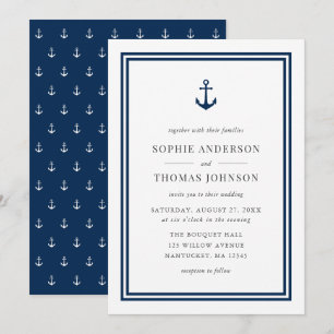 Editable Color Modern Classic Anchor Wedding Kaart