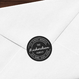 EDITABLE Color Moderne Last Name Return Address Ronde Sticker