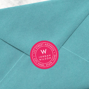 EDITABLE Color Monogram Border Return Address Ronde Sticker