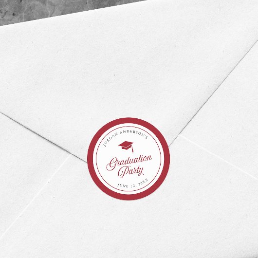 Editable Color Mortarboard Script Graduation Party Ronde Sticker