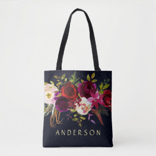 EDITABLE COLOR Navy Marsala Rustic Boho Floral Draagtas