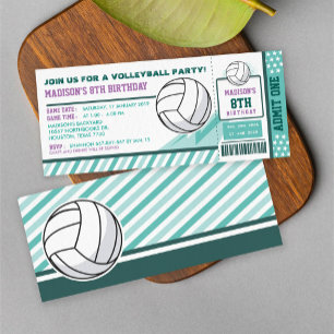 Editable Color Volleyball Ticket Pass Birthday Kaart
