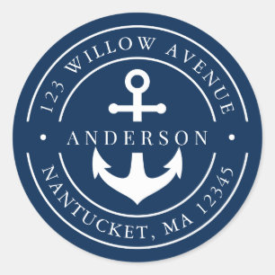 Editable Color White Border Anchor Return Address Ronde Sticker