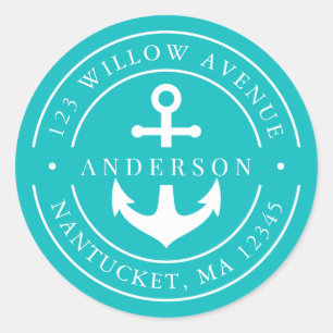Editable Color White Border Anchor Return Address Ronde Sticker