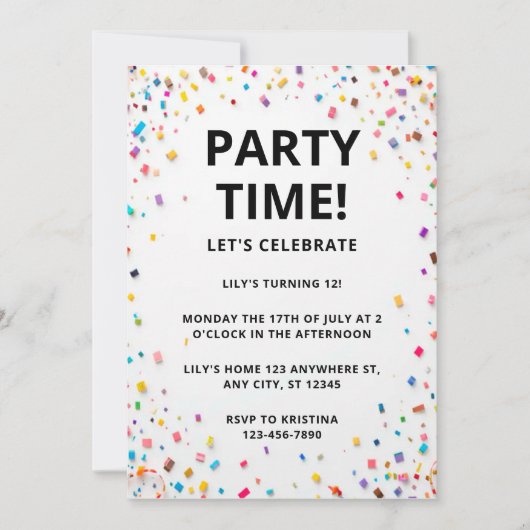 Editable Colorée Confetti anniversaire Invitation (Devant)