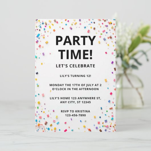Editable Colorée Confetti anniversaire Invitation (Debout devant)