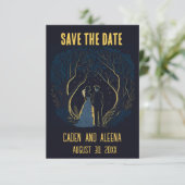 Editable Couple in Woods at Night Save The Date (Staand voorkant)