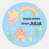 Editable Crayon Style – Fairy Mushroom Forest  Ronde Sticker (Voorkant)