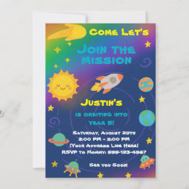 Editable Crayon Style – Solar System Birthday Kaart