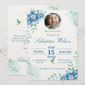 Editable Cute Baby Boy Baptism Kaart (Voorkant / Achterkant)