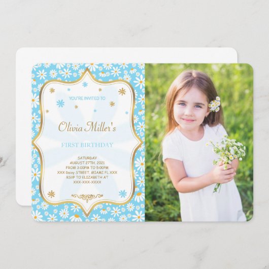 Editable Daisy Anniversaire Photo Invitation (Devant / Derrière)