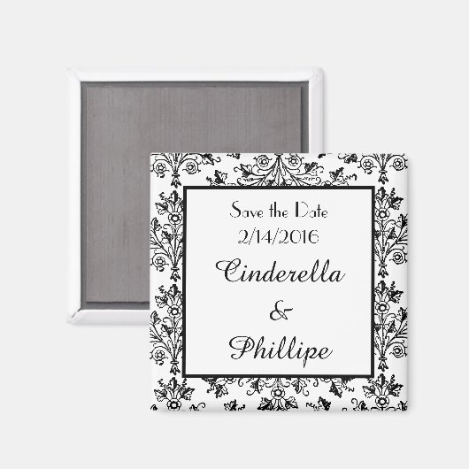 Editable Damask sparen de Datum Floral Squar Magneet (Voorkant / Achterkant)