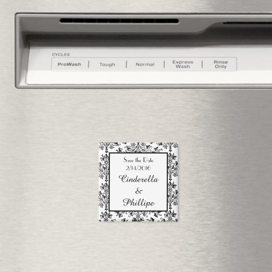 Editable Damask sparen de Datum Floral Squar Magneet (Insitu (Vaatwasser))