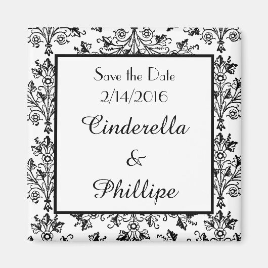 Editable Damask sparen de Datum  Floral Squar Magneet (Voorkant)