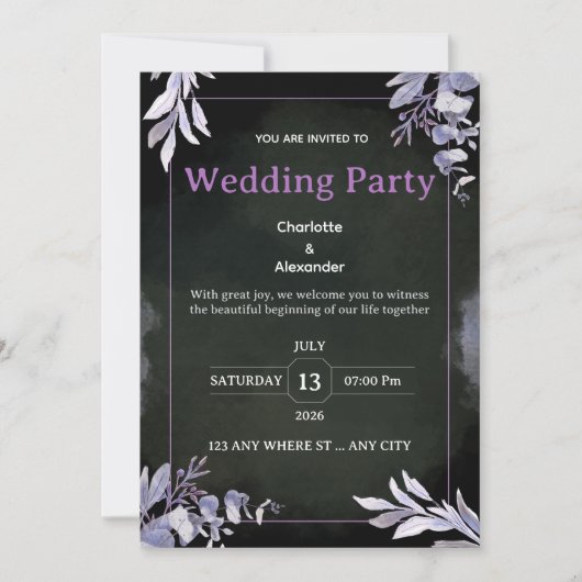 Editable Dark Botanical Wedding Invitation (Devant)