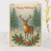 Editable Deer and Holly Happy Holidays Kaart (Gele Bloem)