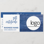 EDITABLE DENIM BLUE LOGO BUSINESS GIFT CERTIFICAAT (Voorkant / Achterkant)