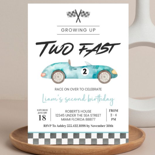 Editable DEUX Fast Birthday Invitation Race Car 2e