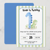 Editable Dinosaur 1st Birthday Invitation  (Devant / Derrière)