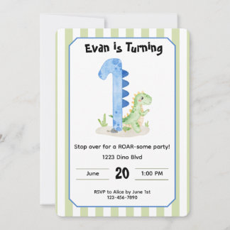 Editable Dinosaur 1st Birthday Invitation  Kaart