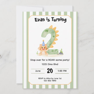 Editable Dinosaur 2nd Birthday Invitation  Kaart