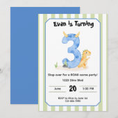 Editable Dinosaur 3rd Birthday Invitation  (Devant / Derrière)