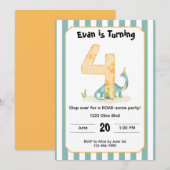 Editable Dinosaur 4th Birthday Invitation  (Devant / Derrière)