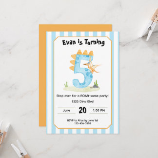 Editable Dinosaur 5th Birthday Invitation  Kaart