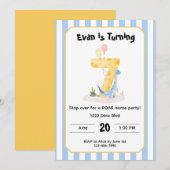Editable Dinosaur 7th Birthday Invitation  (Devant / Derrière)