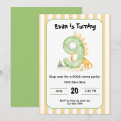 Editable Dinosaur 9th Birthday Invitation  (Devant / Derrière)