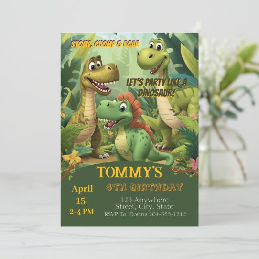 Editable Dinosaur Birthday Invitation Template (Debout devant)