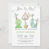 Editable Dinosaur Boy Baby shower Kaart (Voorkant)