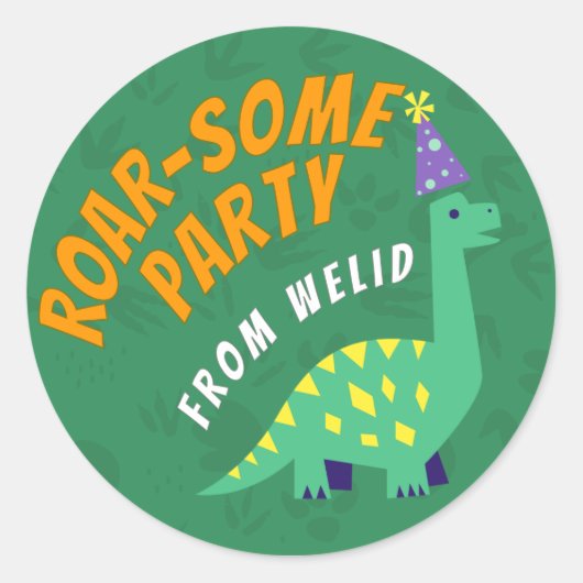 editable Dinosaur Party Sticker (Voorkant)