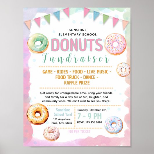 Editable donuts fundraiser flyer poster (Voorkant)