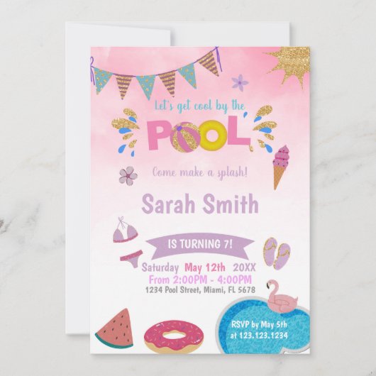 Editable Dreamy Summer Swim Party Invitation pour  (Devant)