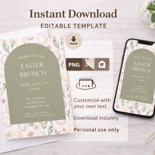 Editable Easter Brunch Invitation Instant Download