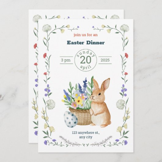 Editable Easter Potluck Invitation (Devant / Derrière)