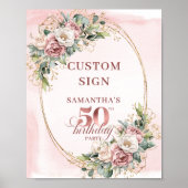 Editable Elegant Greenery 50 Birthday Custom Sign Poster (Voorkant)
