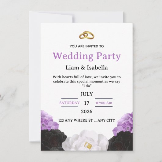 Editable Elegant Purple Floral Wedding Invitation (Devant)