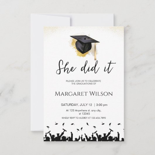 Editable Elle L'A Fait Graduation Invitation (Devant)