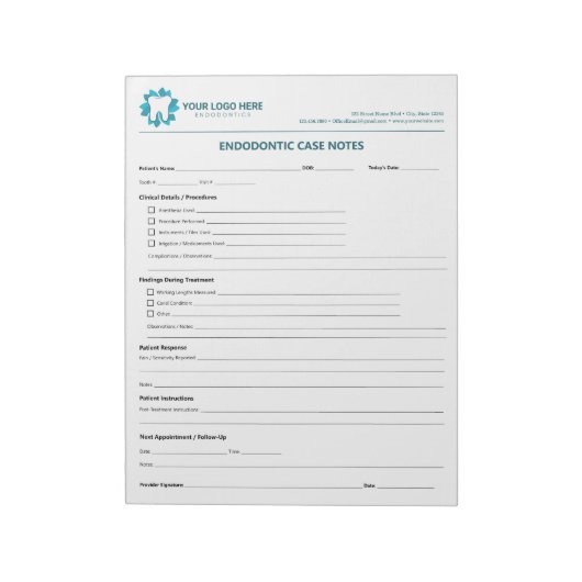 Editable Endodontic Treatment Progress Notepad Notitieblok (Gedraaid)