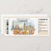 Editable Europe Trip Boarding Pass Ticket Kaart (Voorkant / Achterkant)