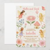 Editable Fairy Garden Invitation d'anniversaire (Devant / Derrière)