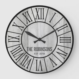 EDITABLE Family Farmhouse Clock - GRAY wood Grote Klok