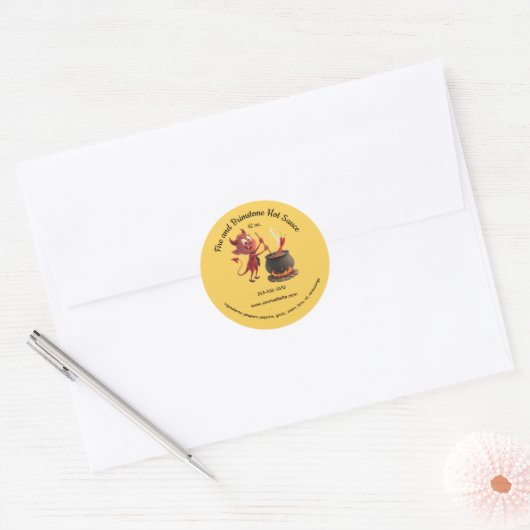 Editable Fire and Brimstone Devil Hot Sauce Ronde Sticker (Envelop)