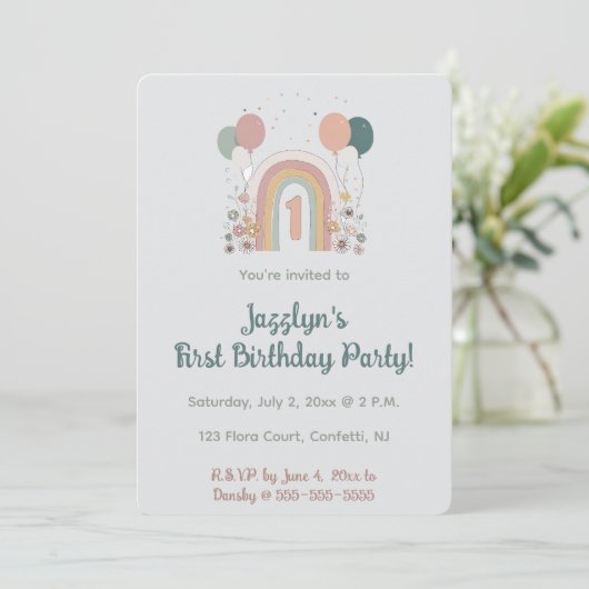  Editable First Birthday Party Invitation (Debout devant)