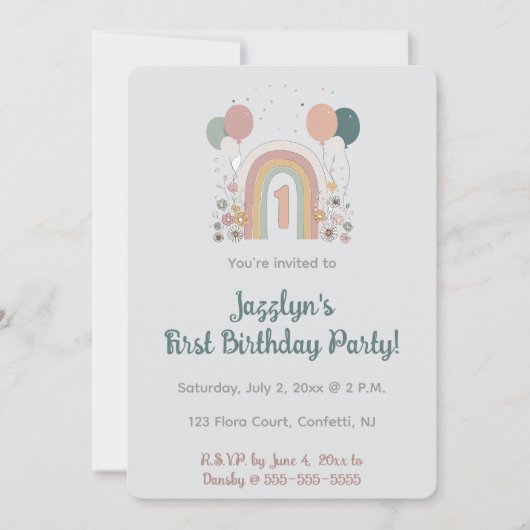  Editable First Birthday Party Invitation (Devant)