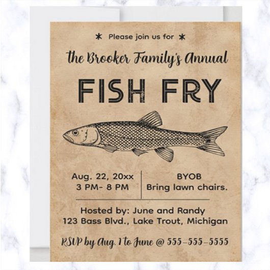 Editable Fish Fry Invitation Kaart