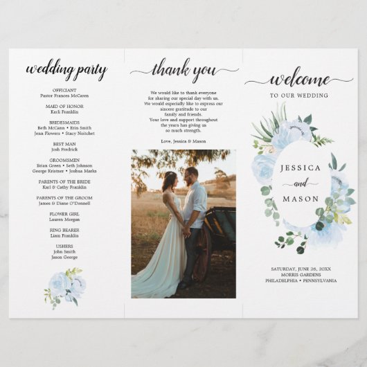 Editable Fleur Jolie Trivouding Wedding Program Flyer (Voorkant)
