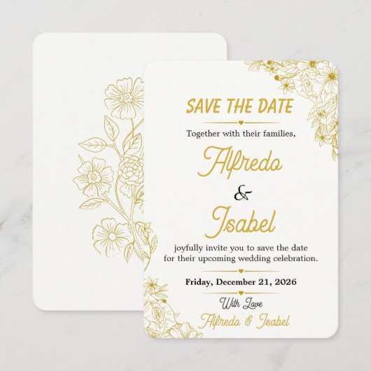 Éditable Fleur Or Save The Date (Devant / Derrière)